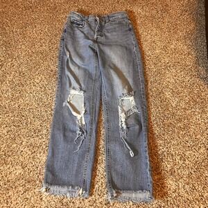 Old Navy Extra High Rise Sky‎ Hi Straight Ripped Distressed Jeans